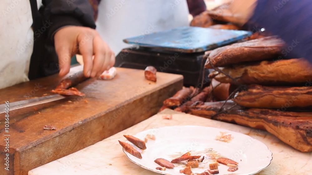 Products of meat at the street festival meat Products of meat at the street festival meat