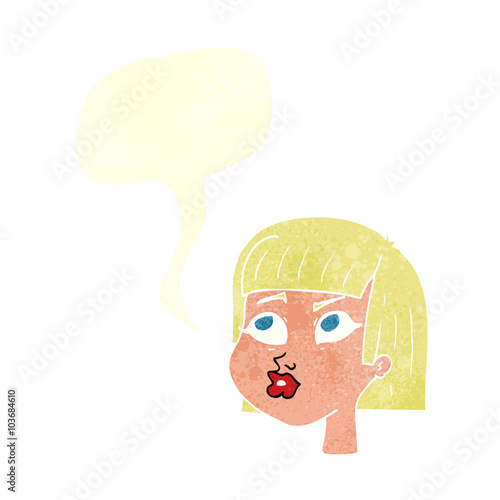 retro speech bubble cartoon female face