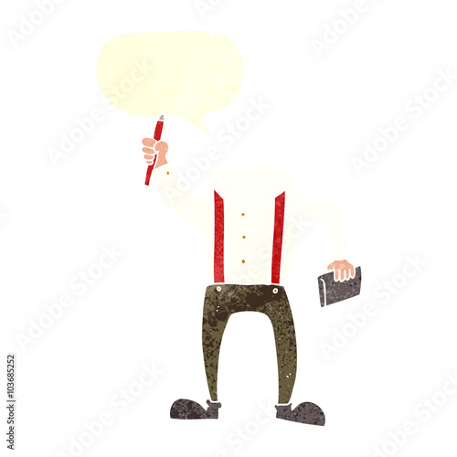 retro speech bubble cartoon headless body with notepad and pen (