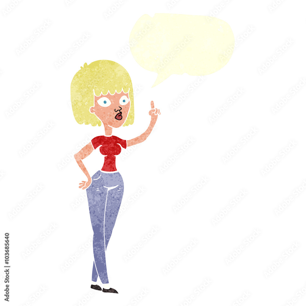 retro speech bubble cartoon woman with idea retro speech bubble cartoon woman with idea