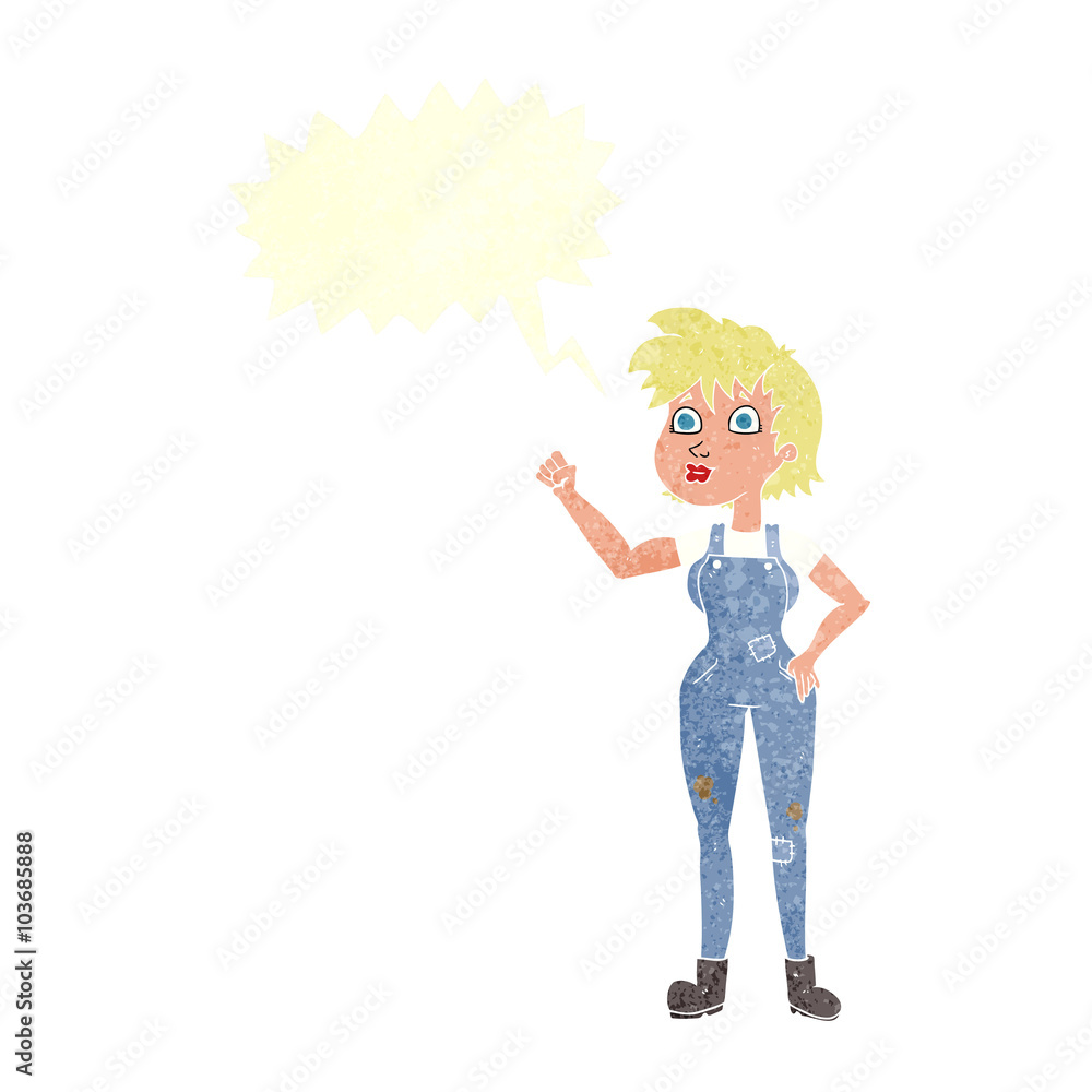 retro speech bubble cartoon confident farmer woman retro speech bubble cartoon confident farmer woman