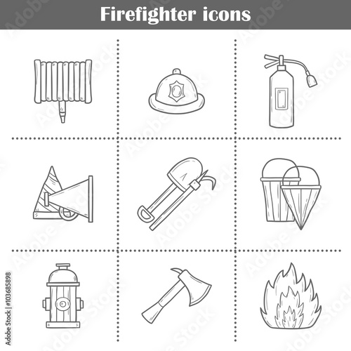 Hand drawn firefighter objects