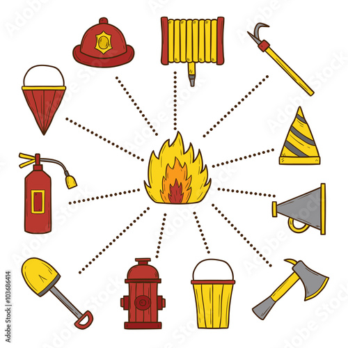 Hand drawn firefighter objects