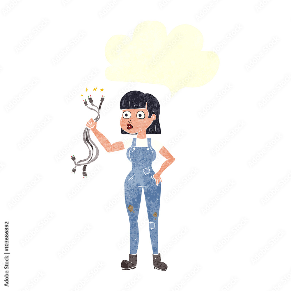retro speech bubble cartoon female electrician retro speech bubble cartoon female electrician