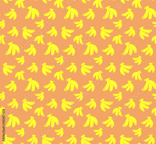 Banana pattern colorful seamless illustration isolated on orange background
