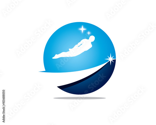 dreaming /  flying people reach star spherical logo