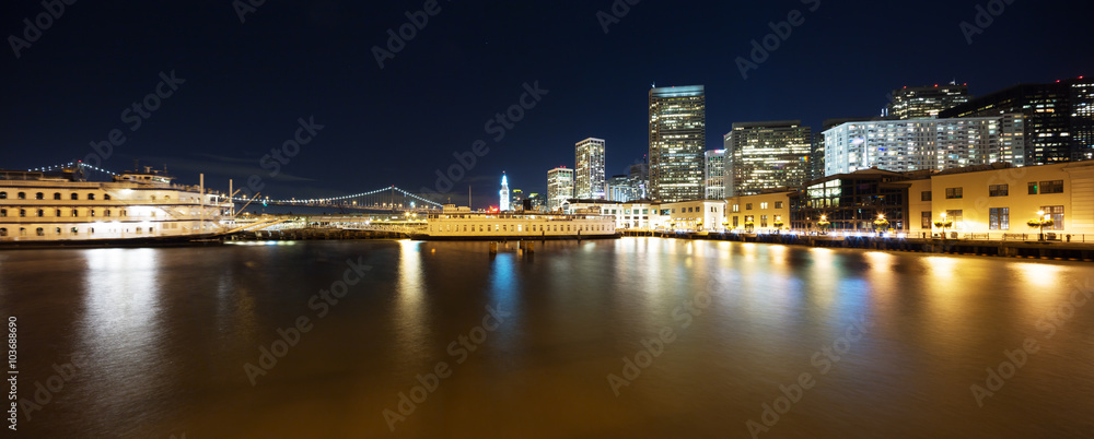 water with cityscape of San Francisco at night