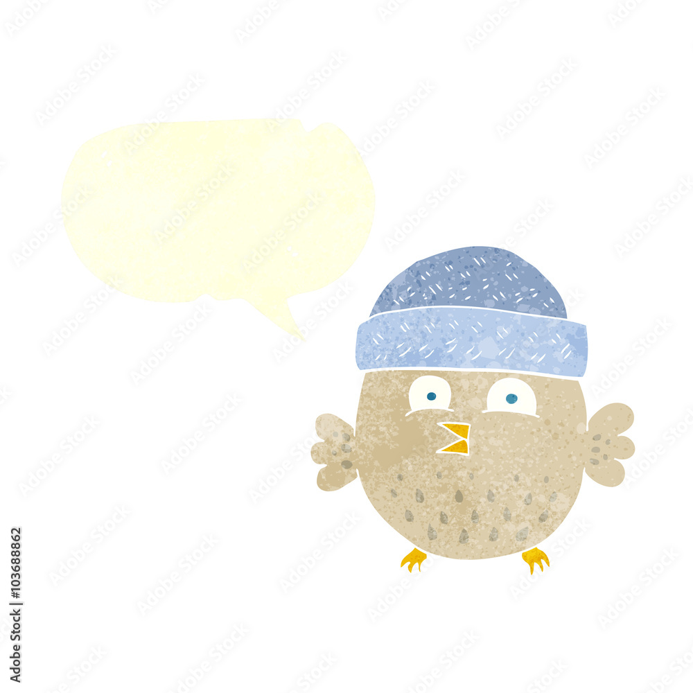 retro speech bubble cartoon owl wearing hat retro speech bubble cartoon owl wearing hat