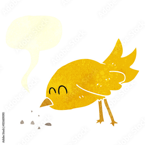 Obraz na plátně retro speech bubble cartoon bird pecking seeds
