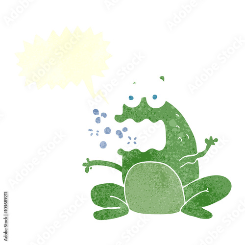 retro speech bubble cartoon burping frog