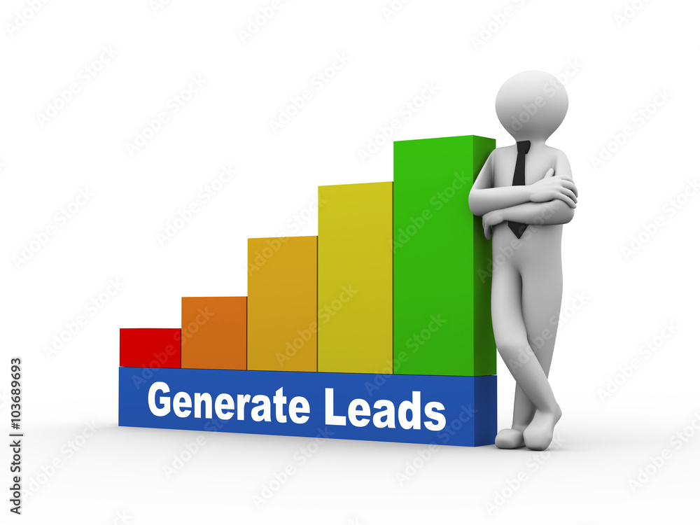 3d man with achievement generate leads business bars 3d man with achievement generate leads business bars
