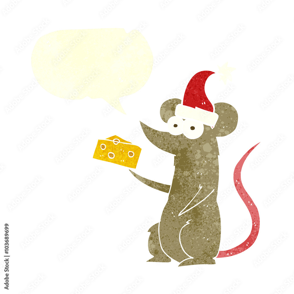 retro speech bubble cartoon christmas mouse with cheese retro speech bubble cartoon christmas mouse with cheese