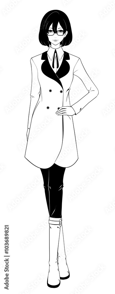 女性 / 全身 / コートと眼鏡