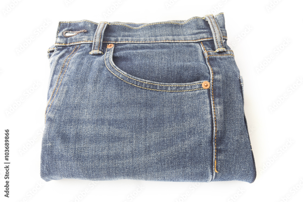 Blue jeans fold On a white background Blue jeans fold On a white background