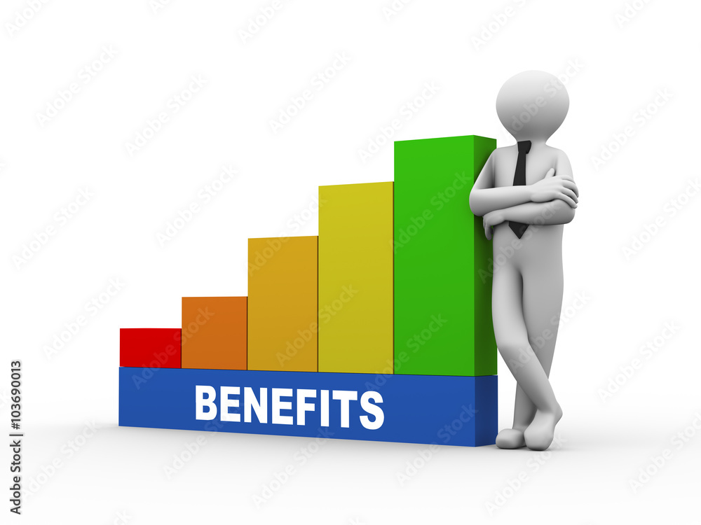 3d man with benefits growing business bars 3d man with benefits growing business bars