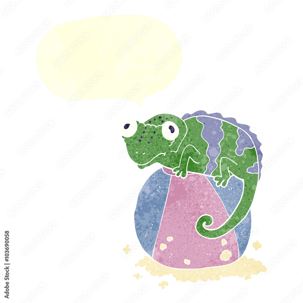 retro speech bubble cartoon chameleon on ball retro speech bubble cartoon chameleon on ball
