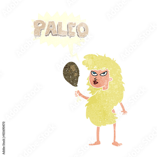 retro speech bubble cartoon woman on paleo diet