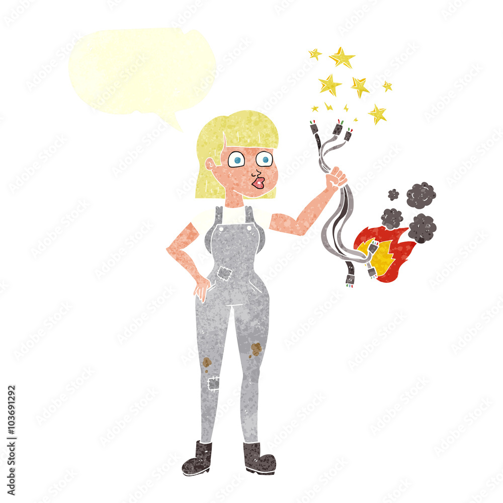 retro speech bubble cartoon female electrician retro speech bubble cartoon female electrician