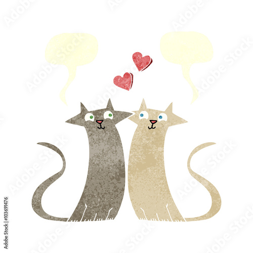 retro speech bubble cartoon cats in love