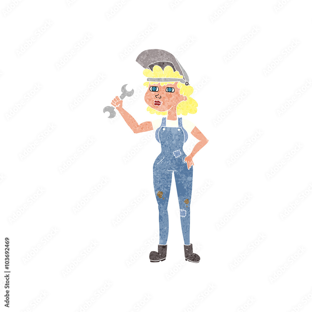 retro cartoon woman with spanner retro cartoon woman with spanner