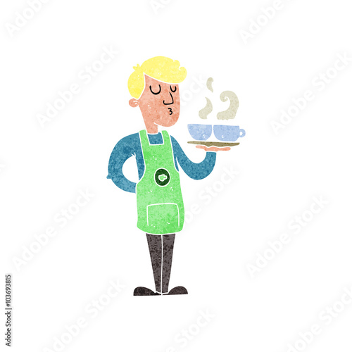 retro cartoon barista serving coffee