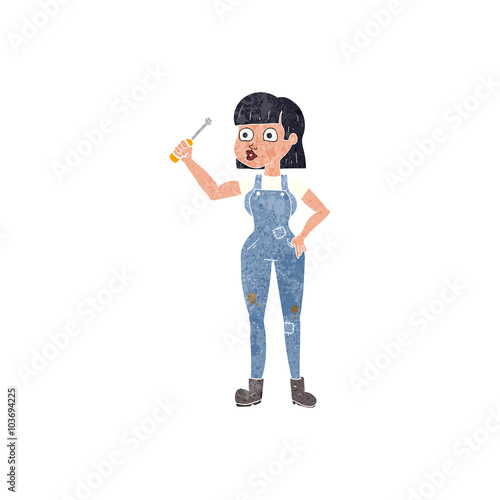 retro cartoon female mechanic
