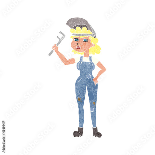 retro cartoon capable woman with wrench