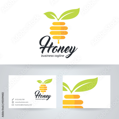 Fresh honey vector logo with business card template