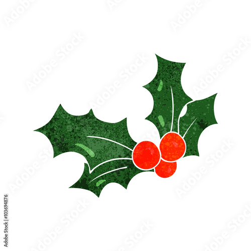retro cartoon christmas holly