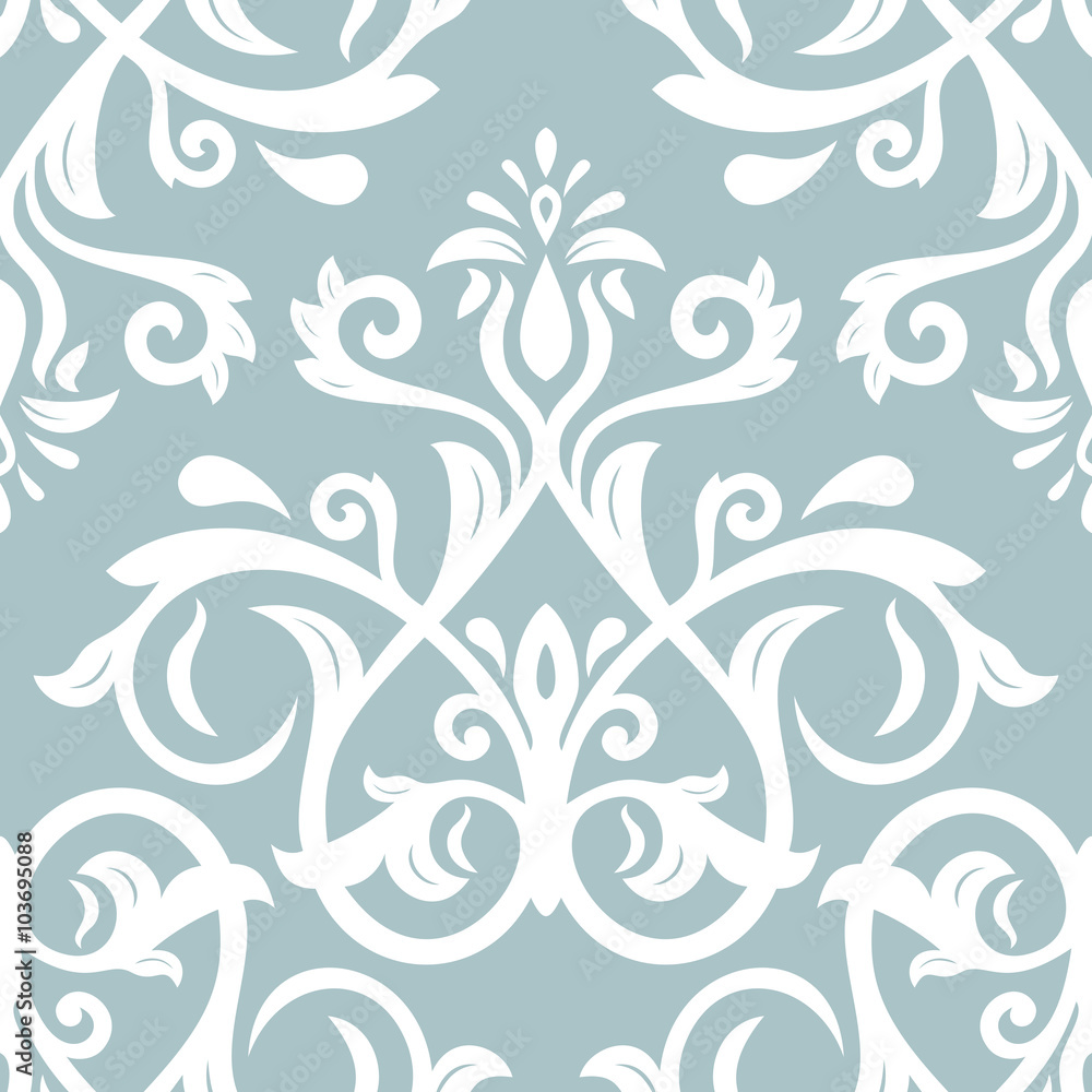 Damask seamless light blue and white ornament. Traditional pattern. Classic oriental background Damask seamless light blue and white ornament. Traditional pattern. Classic oriental background