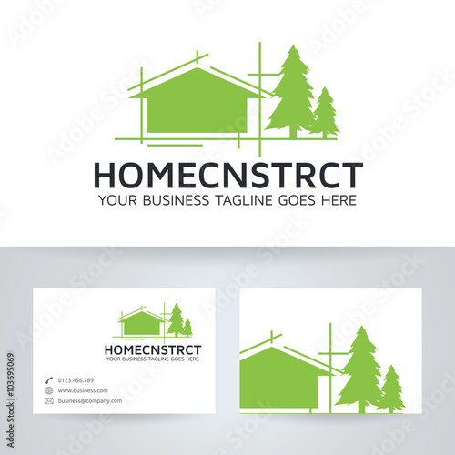 Home construction vector logo with business card template
