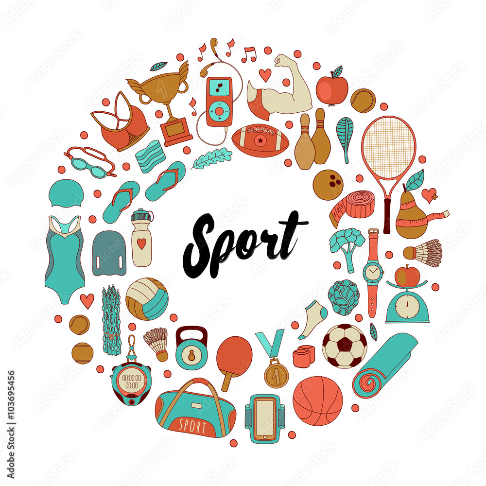 fitness and sport elements in doodle style fitness and sport elements in doodle style