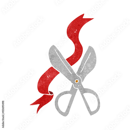 retro cartoon scissors cutting ribbon