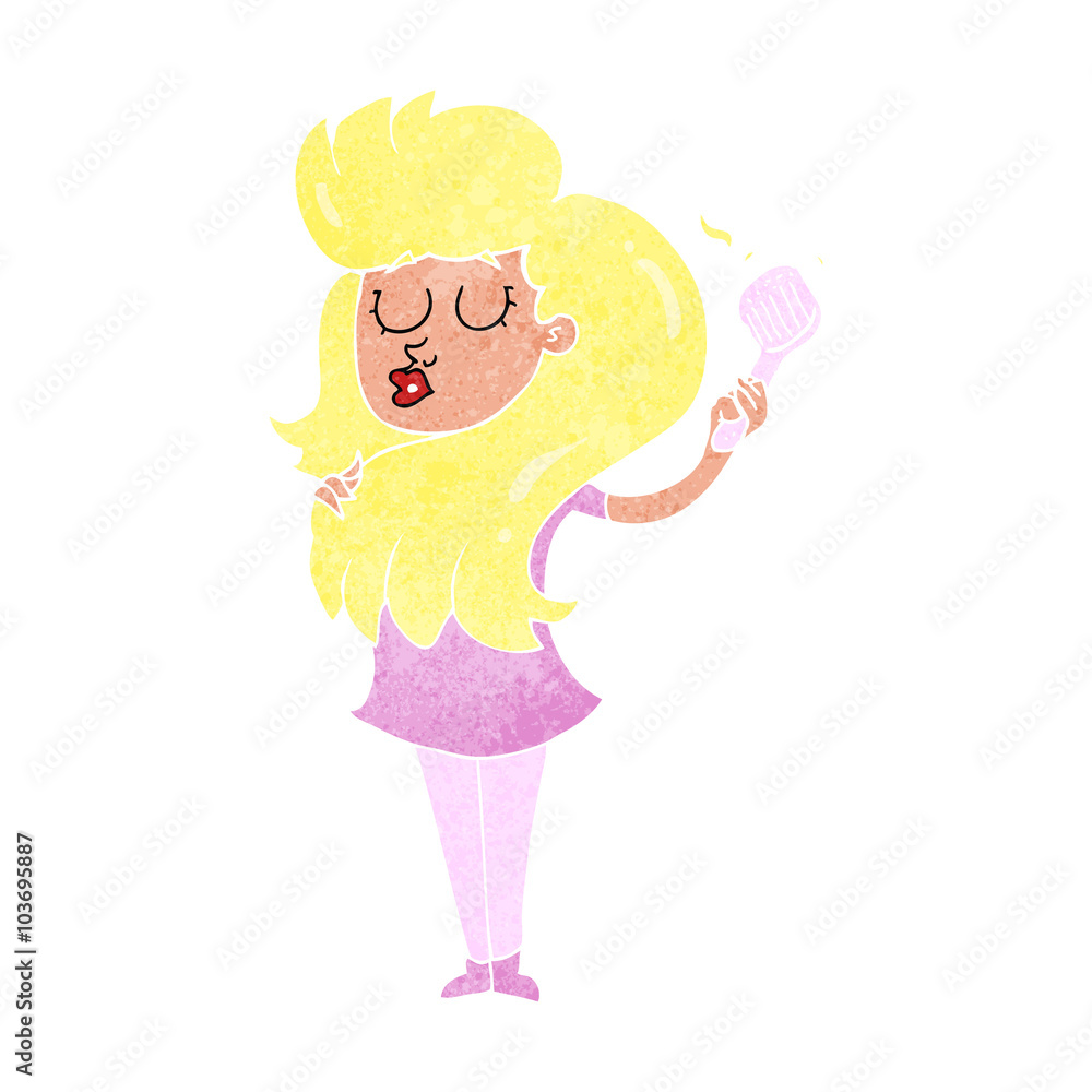 retro cartoon woman brushing hair retro cartoon woman brushing hair