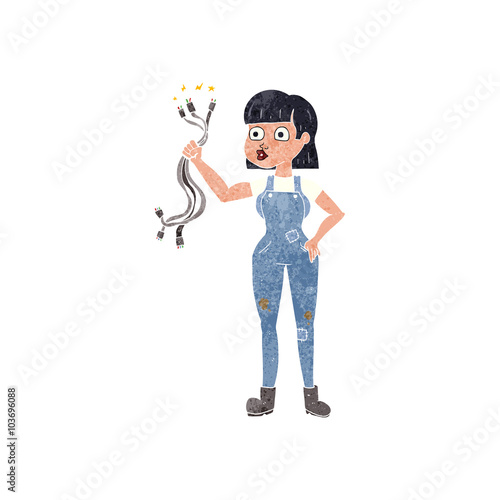 retro cartoon female electrician