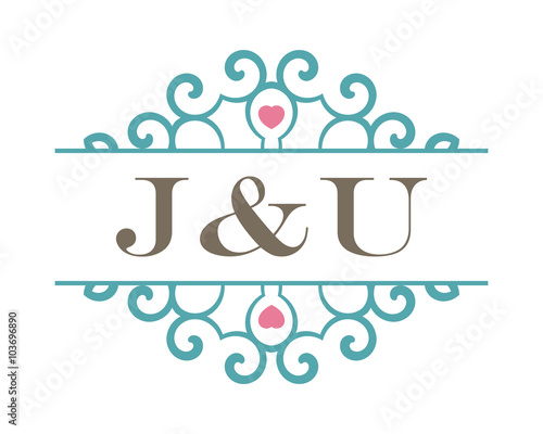 J&U initial ornament wedding logo
