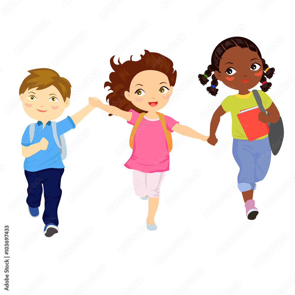Kids running with school bag Kids running with school bag