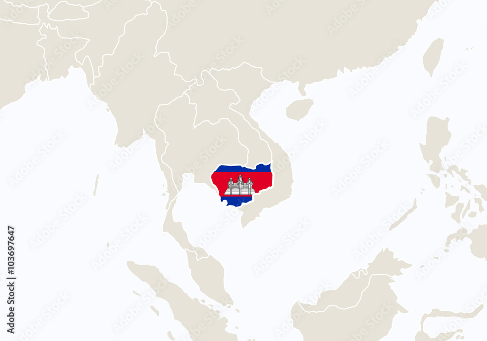 Cambodia In Asia Map Asia With Highlighted Cambodia Map. Stock Vector | Adobe Stock