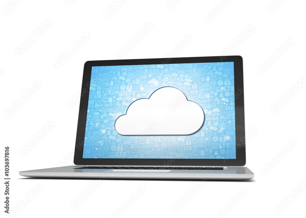 3d rendering of a laptop with cloud concept 3d rendering of a laptop with cloud concept