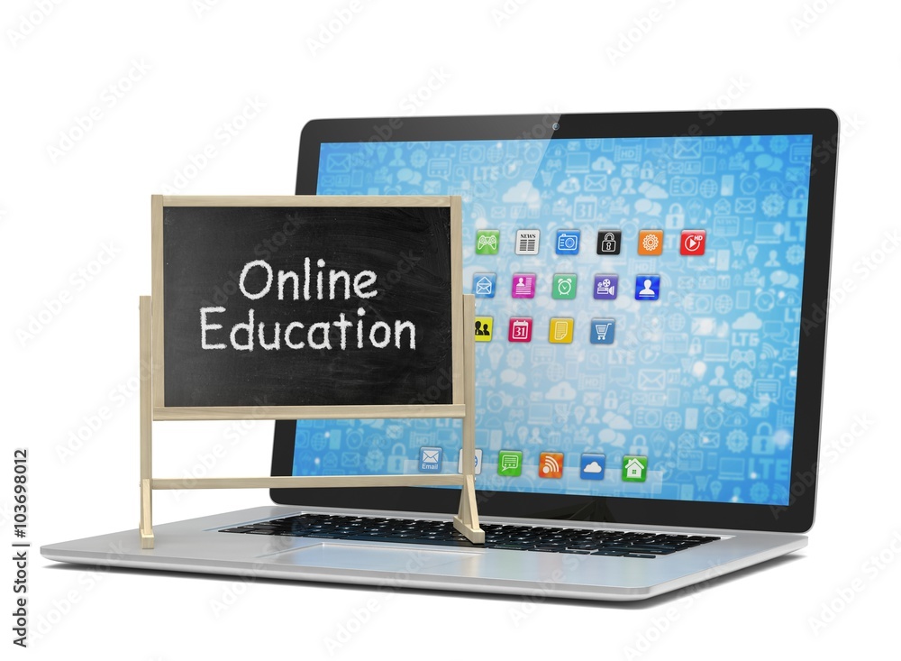 Laptop with chalkboard, online education concept Laptop with chalkboard, online education concept