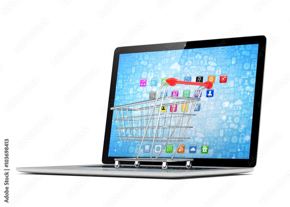 Shopping cart on laptop. Shopping cart on laptop.