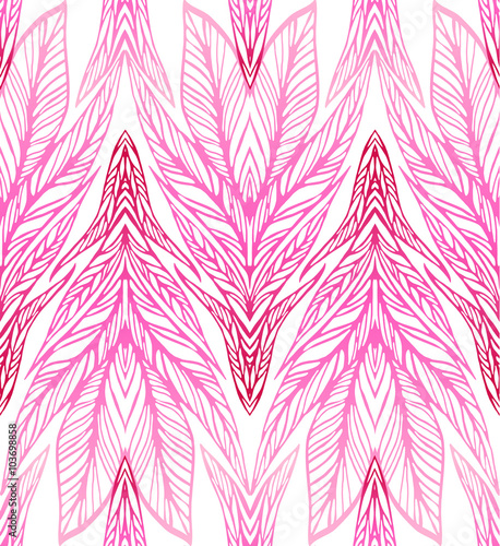print seamless pattern of lines  feathers  leaves  pink geometric pattern  vector illustration