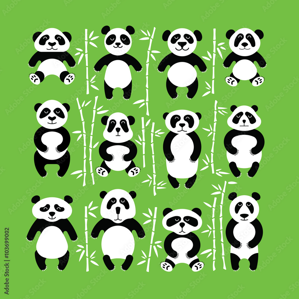 Pandas bear flat. Panda animal isolated. Pandas bear flat. Panda animal isolated.