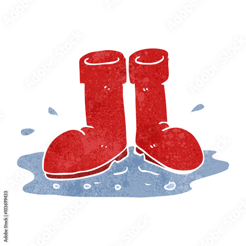 retro cartoon wellington boots in puddle