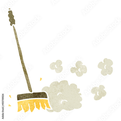 retro cartoon sweeping brush