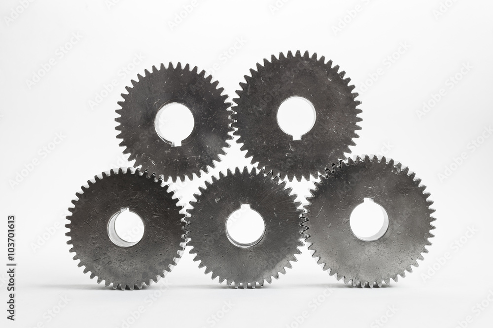 set of gears for meaning teamwork on isolated set of gears for meaning teamwork on isolated