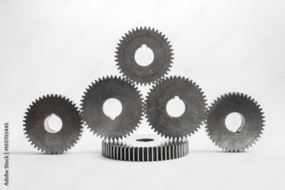 set of gears for meaning teamwork on isolated set of gears for meaning teamwork on isolated