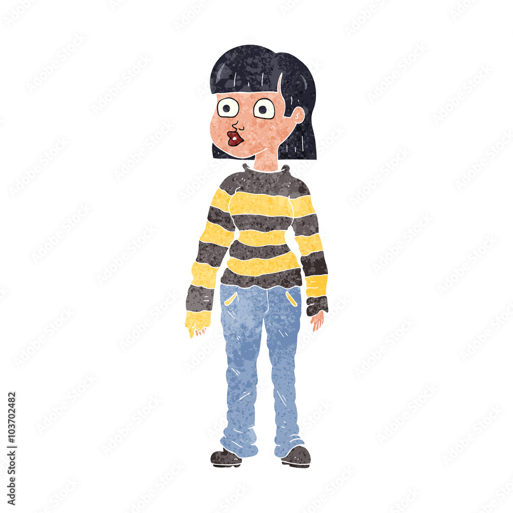 Naklejka premium retro cartoon woman in casual clothes