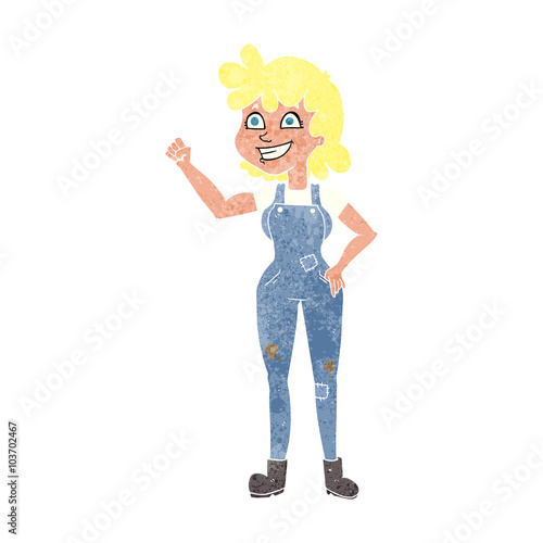retro cartoon determined woman clenching fist