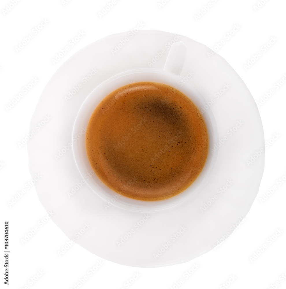 Obraz premium widok z góry kubek kawy na białym tle
